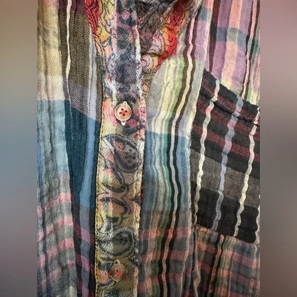 Pilcro Colorful Plaid Madras Cap Sleeve Shirt - Picture 5 of 9